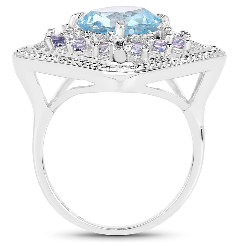 Bids.com 4.24 Carat Genuine Blue Topaz and Tanzanite .925 Sterling Silver Ring Rings