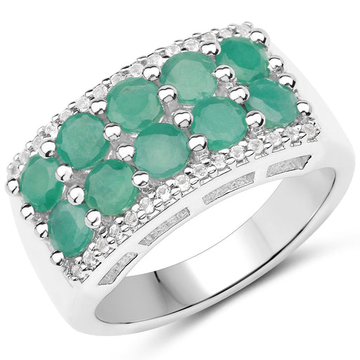 Bids.com 1.85 Carat Genuine Emerald and White Topaz .925 Sterling Silver Ring Rings