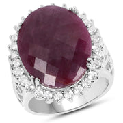 Bids.com 19.12 Carat Genuine Ruby and White Topaz .925 Sterling Silver Ring Rings