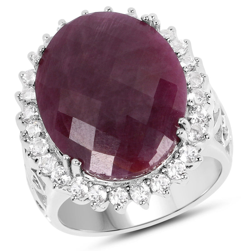 Bids.com 19.12 Carat Genuine Ruby and White Topaz .925 Sterling Silver Ring Rings
