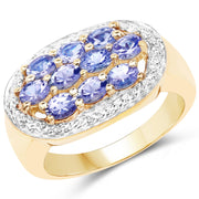 Bids.com 14K Yellow Gold Plated 1.70 Carat Genuine Tanzanite .925 Sterling Silver Ring Rings