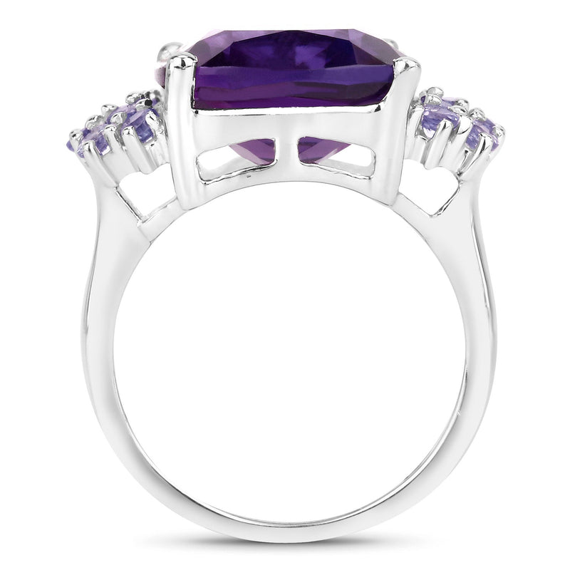 Bids.com 6.34 Carat Genuine Amethyst and Tanzanite .925 Sterling Silver Ring Rings