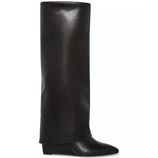 Mill's Beauty Supply Evander Fold-Over Cuffed Knee High Wedge Dress Boots