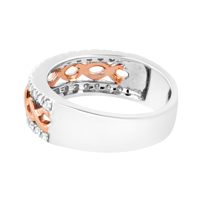 Bids.com 10K White and Rose Gold 1/3 Cttw Diamond Split Shank and Infinity Ribbon Band Ring (I-J Color, I1-I2 Clarity) - Size 6 Rings