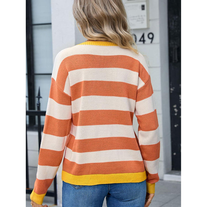 Striped Round Neck Dropped Shoulder Sweater