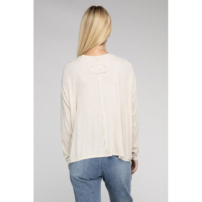 Washed Ribbed Dolman Sleeve Round Neck Top