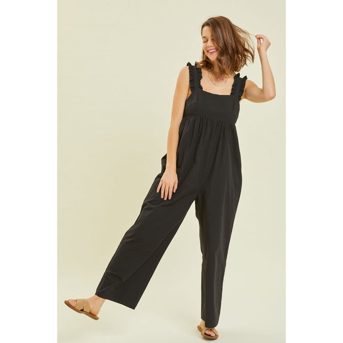 HEYSON Ruffled Strap Back Tie Wide Leg Jumpsuit