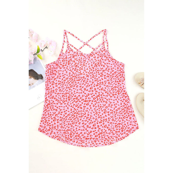 Cutout Leopard Round Neck Tank