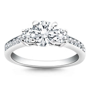 Bids.com 14k White Gold Three Stone Engagement Ring with Diamond Band Rings