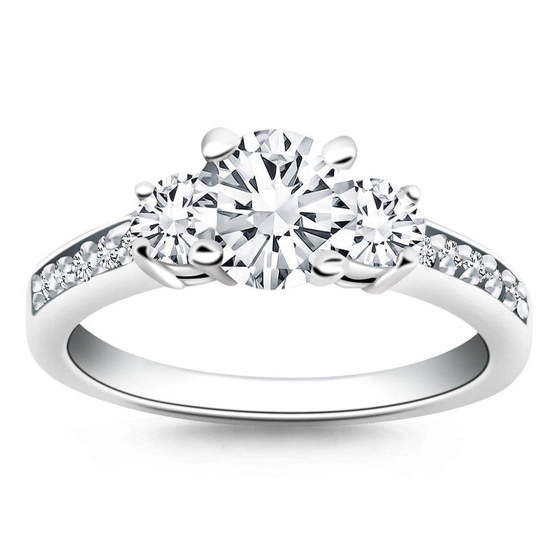 Bids.com 14k White Gold Three Stone Engagement Ring with Diamond Band Rings
