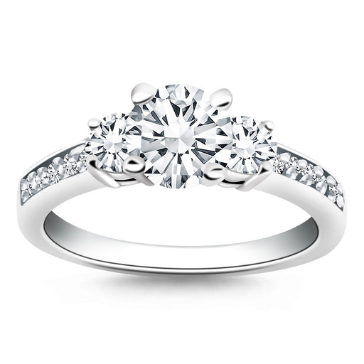 Bids.com 14k White Gold Three Stone Engagement Ring with Diamond Band Rings