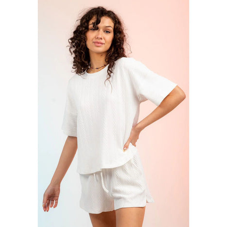 Textured Round Neck Top and Shorts Set