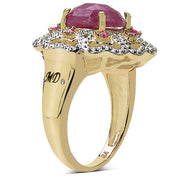 Bids.com 14K Yellow Gold Plated 5.56 Carat Genuine Pink Sapphire, Ruby & White Diamond .925 Sterling Silver Ring Rings