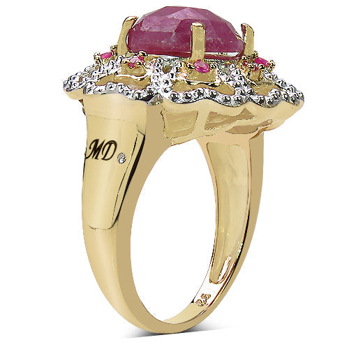 Bids.com 14K Yellow Gold Plated 5.56 Carat Genuine Pink Sapphire, Ruby & White Diamond .925 Sterling Silver Ring Rings