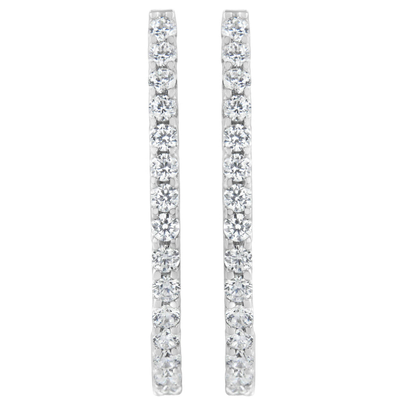 Bids.com 14K White Gold 2.0 Cttw Round Brilliant Cut Diamond Oblong Hinged Leverback Hoop Earrings (I-J Color, I1-I2 Clarity) Earrings
