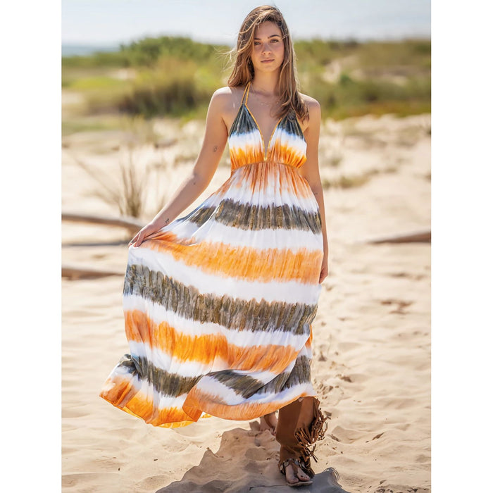 Tie-Dye Halter Neck Sleeveless Dress