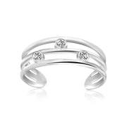 Bids.com Sterling Silver Rhodium Plated Triple Line Open Motif Cubic Zirconia Toe Ring Rings
