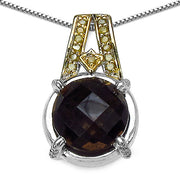 Bids.com 3.16 Carat Genuine Smoky Quartz, Yellow Diamond & White Diamond .925 Sterling Silver Pendant Pendants