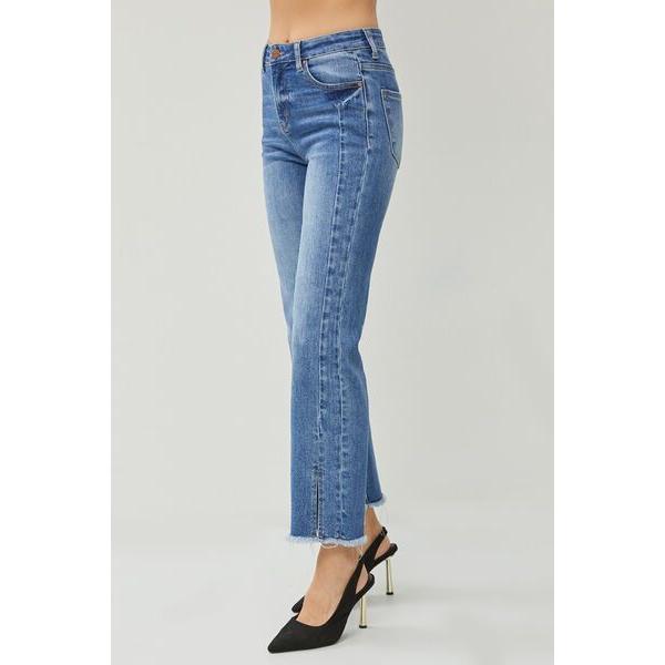 RISEN High Waist Raw Hem Slit Straight Jeans