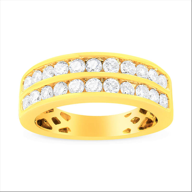 Bids.com 10K Yellow Gold Two-Row Diamond Band Ring (1 Cttw, J-K Color, I1-I2 Clarity) - Size 6 Rings