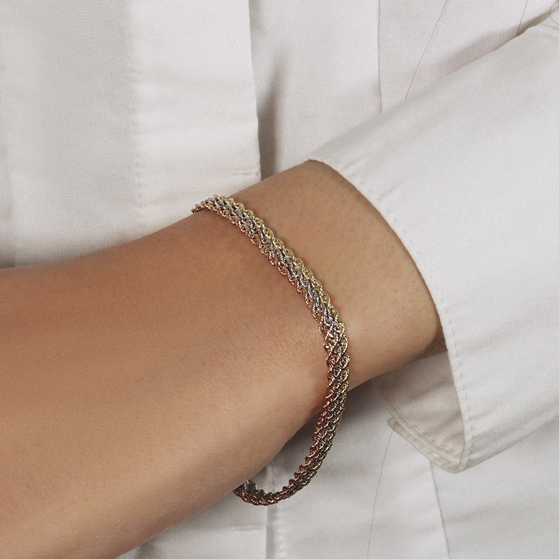 Bids.com 10k Tri-Toned Gold Multi-Strand Rope Chain Bracelet (6.35 mm) Bracelets