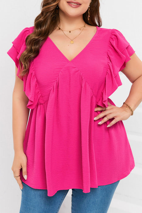 Ruffle V Neck Tie Back Tunic Top