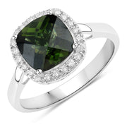 Bids.com 2.64 Carat Genuine Green Tourmaline and White Diamond 14K White Gold Ring Rings