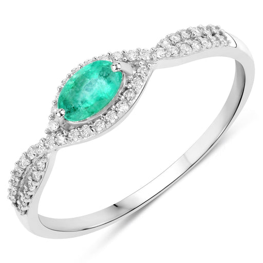 Bids.com 0.32 Carat Genuine Zambian Emerald and White Diamond 14K White Gold Ring Rings