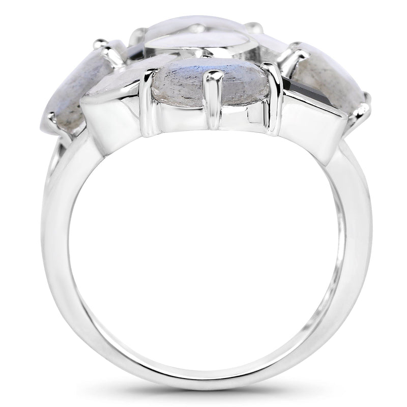 Bids.com 10.30 Carat Genuine White Rainbow Moonstone, Labradorite And Black Onyx .925 Sterling Silver Ring Rings