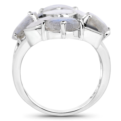 Bids.com 10.30 Carat Genuine White Rainbow Moonstone, Labradorite And Black Onyx .925 Sterling Silver Ring Rings