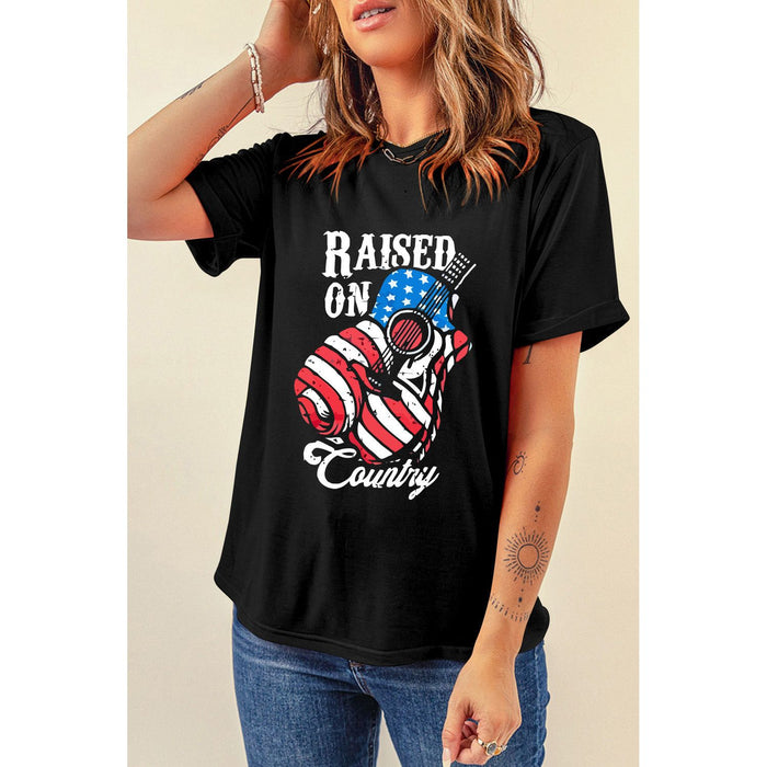 Raised on Country Round Neck T-Shirt in Black