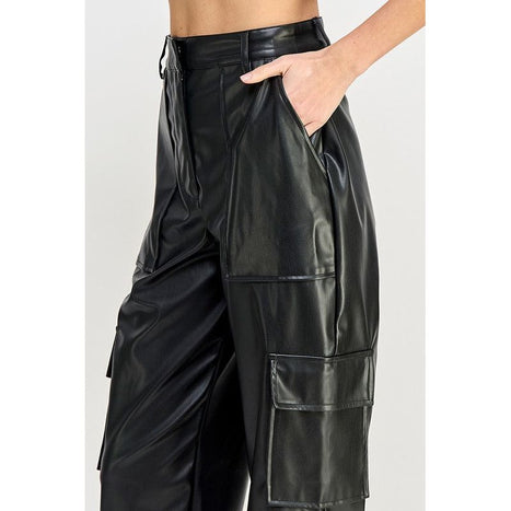 RELAXED VEGAN LEATHER CARGO PANTS