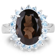 Bids.com 6.79 Carat Genuine Smoky Quartz & Blue Topaz .925 Sterling Silver Ring Rings