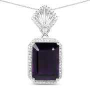 Bids.com 7.37 Carat Genuine Amethyst and White Zircon .925 Sterling Silver Pendant Pendants