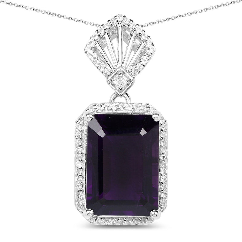 Bids.com 7.37 Carat Genuine Amethyst and White Zircon .925 Sterling Silver Pendant Pendants