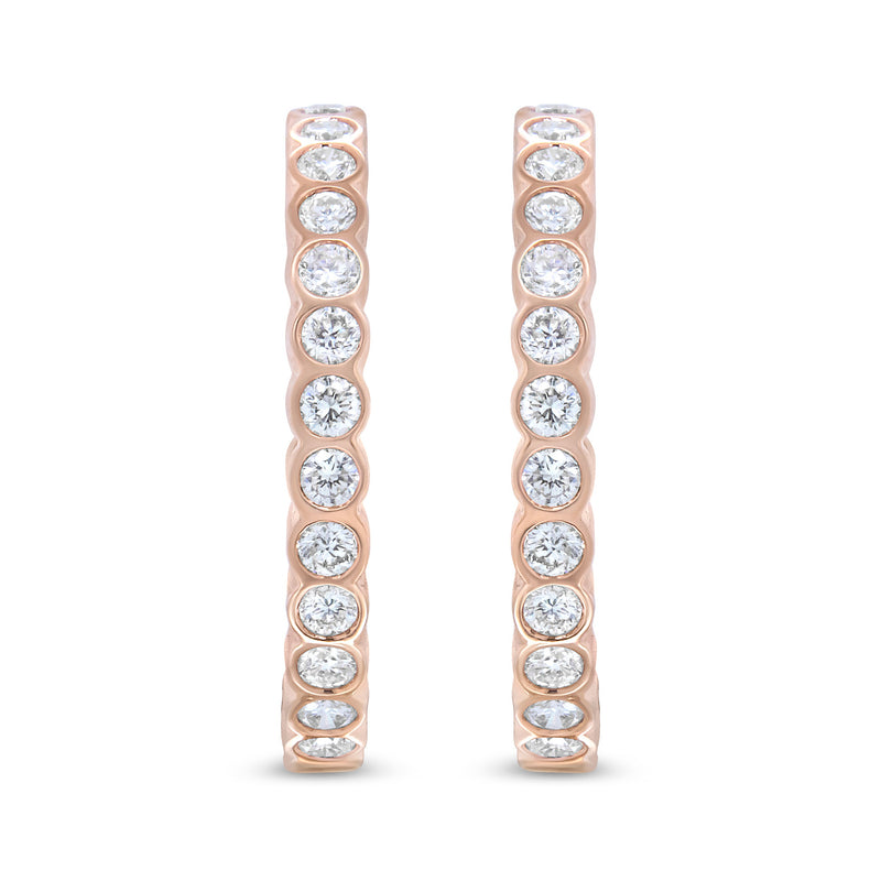 Bids.com 18K Rose Gold 1 Cttw Round Bezel-Set Diamond Hoop Earrings (F-G Color, VS1-VS2 Clarity) Earrings
