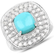 Bids.com 2.80 Carat Genuine Turquoise and White Diamond .925 Sterling Silver Ring Rings