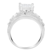 Bids.com 14K White Gold 2.0 Cttw Mixed-Cut Diamond Rectangle Invisible-Set Composite Cluster Ring with Bar- and Channel-Set Band (H-I Color, SI2-I1 Clarity) - Size 5 Rings