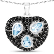 Bids.com 3.52 Carat Genuine Blue Topaz and Black Spinel .925 Sterling Silver Pendant Pendants