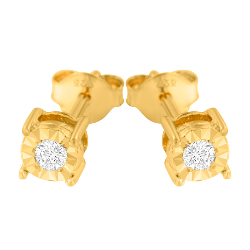 Bids.com 10K Yellow Gold Plated .925 Sterling Silver 1/10 Cttw Round Brilliant-Cut Diamond Miracle-Set Stud Earrings (J-K Color, I3 Clarity) Earrings