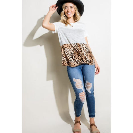 SOLID STRIPE ANIMAL MIXED TUNIC TOP