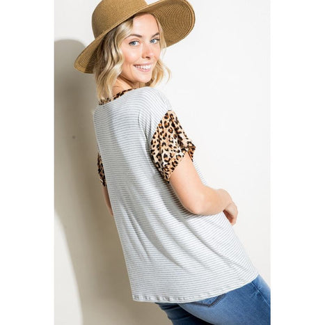 STRIPE ANIMAL PRINT MIXED BOXY TOP