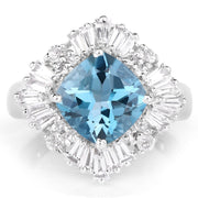 Bids.com 5.19 Carat Genuine London Blue Topaz & White Topaz .925 Sterling Silver Ring Rings
