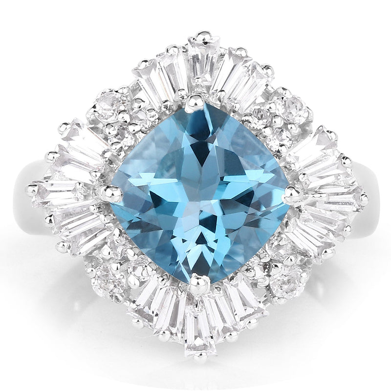 Bids.com 5.19 Carat Genuine London Blue Topaz & White Topaz .925 Sterling Silver Ring Rings