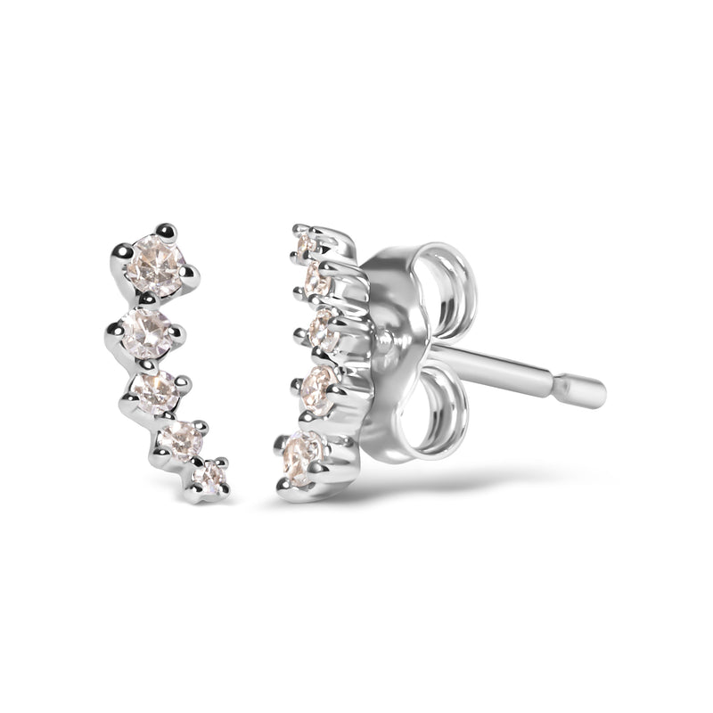 Bids.com 10K White Gold 1/10 Cttw Diamond Journey Style Climber Stud Earrings (H-I Color, I1-I2 Clarity) Earrings