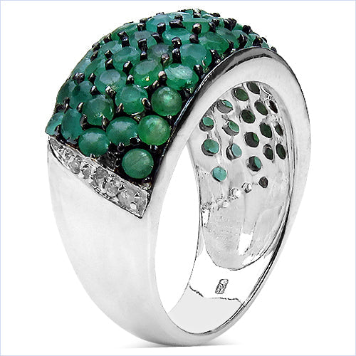 Bids.com 2.90 Carat Genuine Emerald & White Diamond .925 Sterling Silver Ring Rings