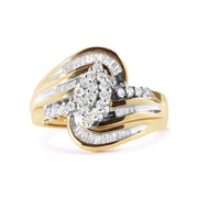 Bids.com 10K Yellow Gold 1/2 Cttw Diamond Pear Cluster and Swirl Ring (H-I Color, I1-I2 Clarity) - Ring Size 7 Rings