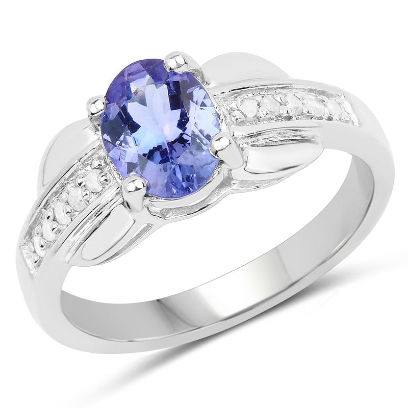 Bids.com 1.27 Carat Genuine Tanzanite and White Diamond .925 Sterling Silver Ring Rings