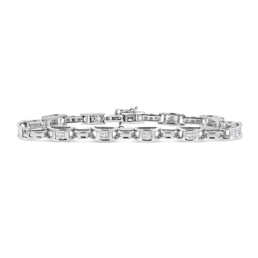 Bids.com 14K White Gold 1.0 Cttw Invisible Set Princess Diamond Alternating Link Tennis Bracelet (I-J Color, I1-I2 Clarity) - 7.25" Bracelets
