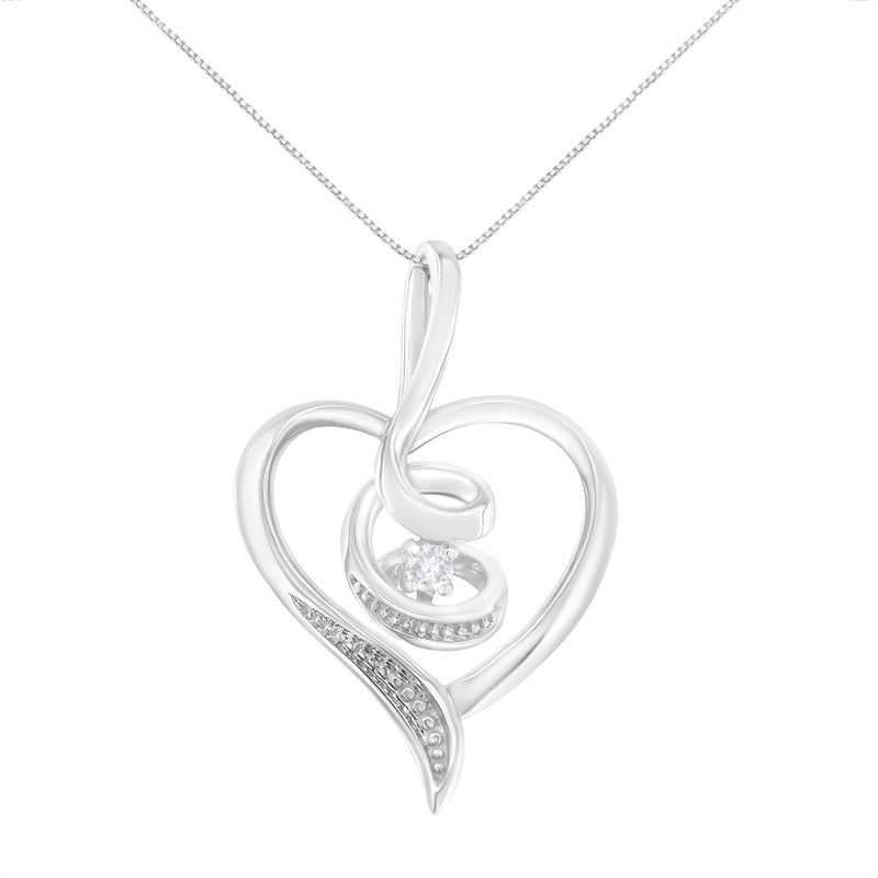Bids.com Espira 10K White Gold .03 Cttw Diamond-Accented Round-Cut Diamond Swirl Open Heart 18" Pendant Necklace (I-J Color, I2-I3 Clarity) Necklaces